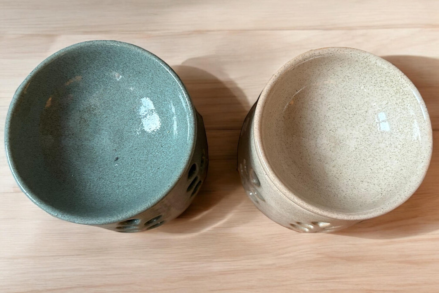 Duftlampe Keramik | Handgetöpfert | Unikat aus Nepal | Fairtrade | blau + beige | Naturprodukt | Stoneware | Handgemacht | Kerzenhalter