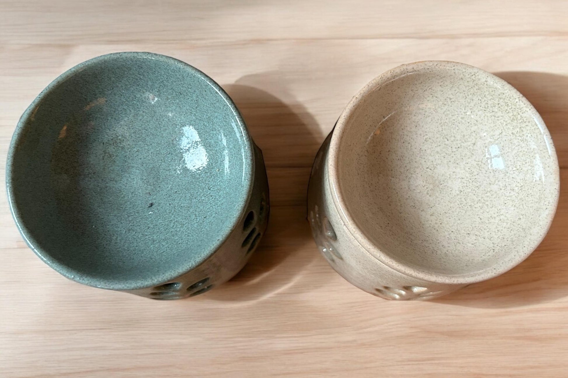 Duftlampe Keramik | Handgetöpfert | Unikat aus Nepal | Fairtrade | blau + beige | Naturprodukt | Stoneware | Handgemacht | Kerzenhalter