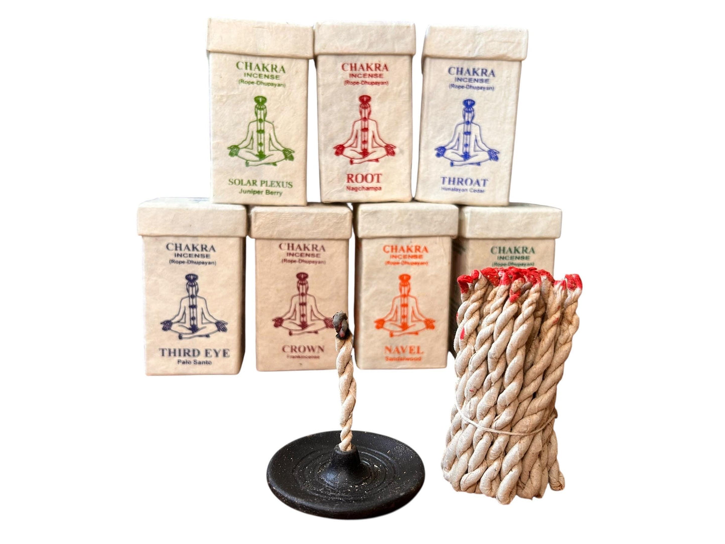 Räucherschnüre Set - Chakra - 7 Sorten + Keramikhalter