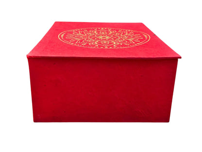 Handgemachte Geschenkbox aus Loktapapier – Rot mit goldenem Mandala | Nachhaltige Aufbewahrungsbox aus Nepal | Boho Geschenkverpackung