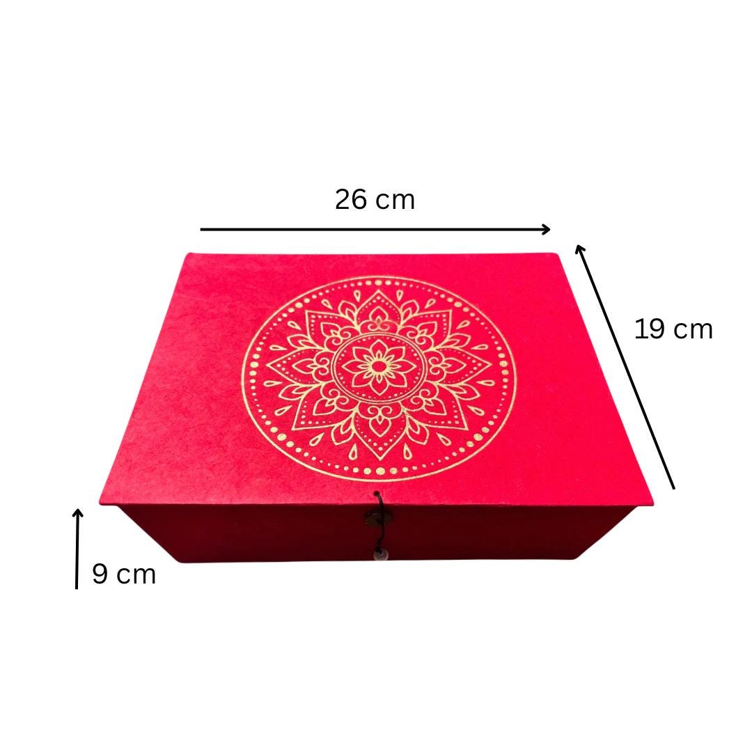 Handgemachte Geschenkbox aus Loktapapier – Rot mit goldenem Mandala | Nachhaltige Aufbewahrungsbox aus Nepal | Boho Geschenkverpackung