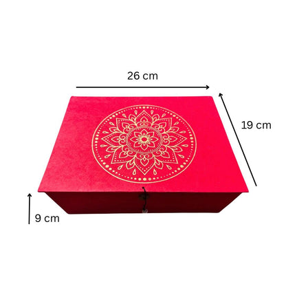 Handgemachte Geschenkbox aus Loktapapier – Rot mit goldenem Mandala | Nachhaltige Aufbewahrungsbox aus Nepal | Boho Geschenkverpackung