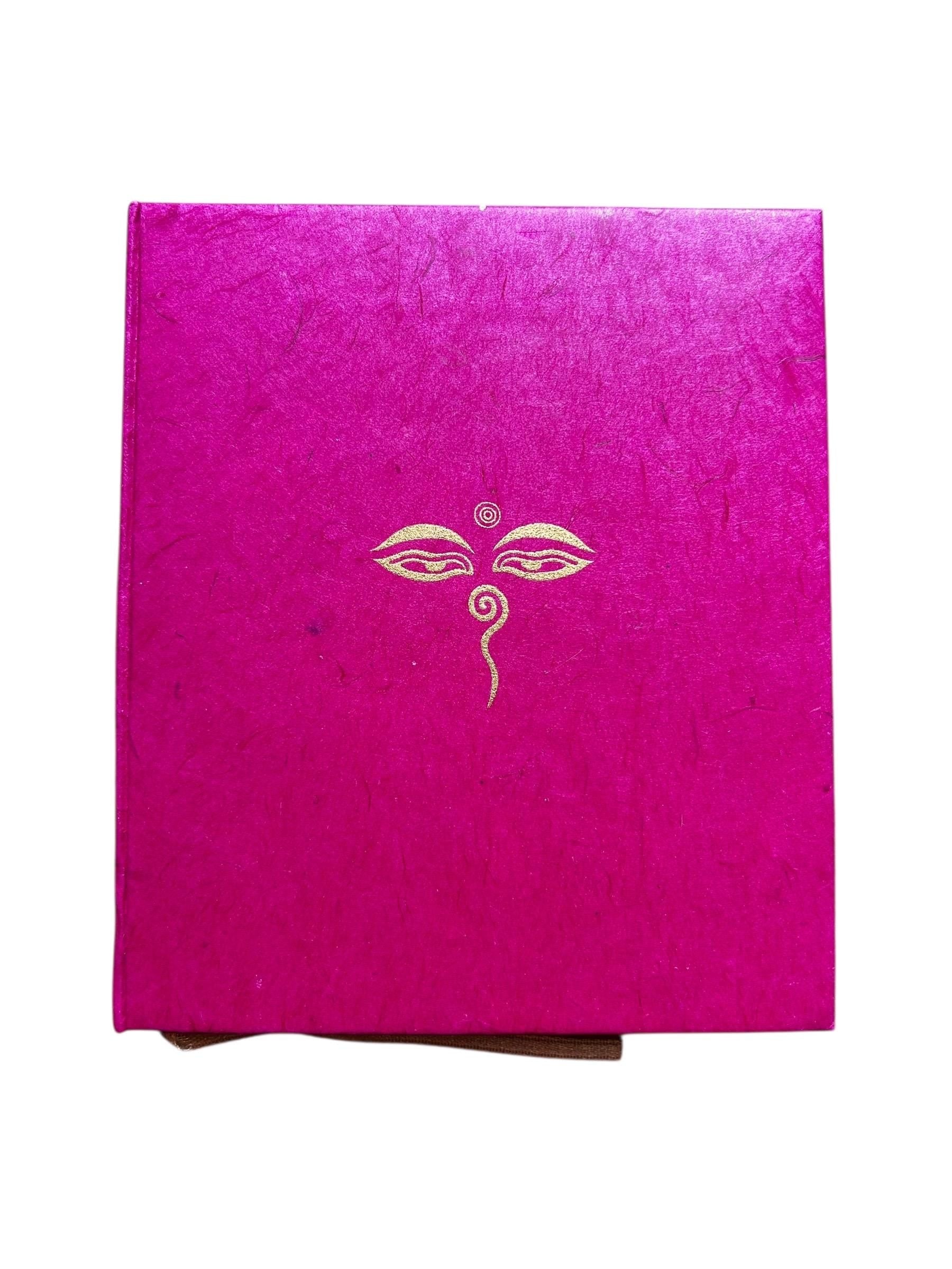 Handgemachtes A6 Notizbuch Buddha Eyes Gold – aus recyceltem Baumwollpapier, Nachhaltiges Tagebuch aus Nepal, Eco Friendly Spiritual Journal