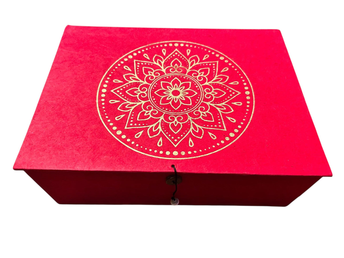 Handgemachte Geschenkbox aus Loktapapier – Rot mit goldenem Mandala | Nachhaltige Aufbewahrungsbox aus Nepal | Boho Geschenkverpackung