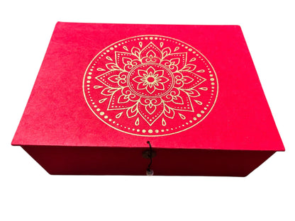 Handgemachte Geschenkbox aus Loktapapier – Rot mit goldenem Mandala | Nachhaltige Aufbewahrungsbox aus Nepal | Boho Geschenkverpackung