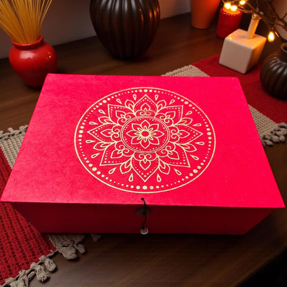 Handgemachte Geschenkbox aus Loktapapier – Rot mit goldenem Mandala | Nachhaltige Aufbewahrungsbox aus Nepal | Boho Geschenkverpackung
