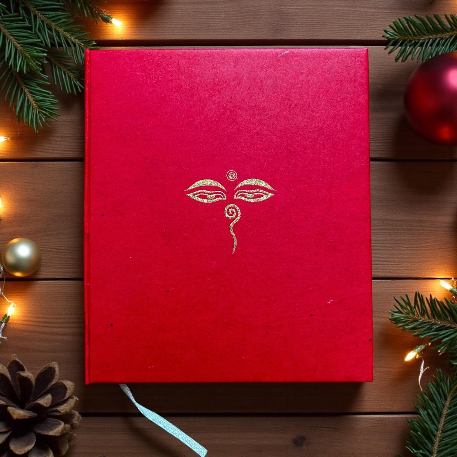 Handgemachtes A6 Notizbuch Buddha Eyes Gold – aus recyceltem Baumwollpapier, Nachhaltiges Tagebuch aus Nepal, Eco Friendly Spiritual Journal