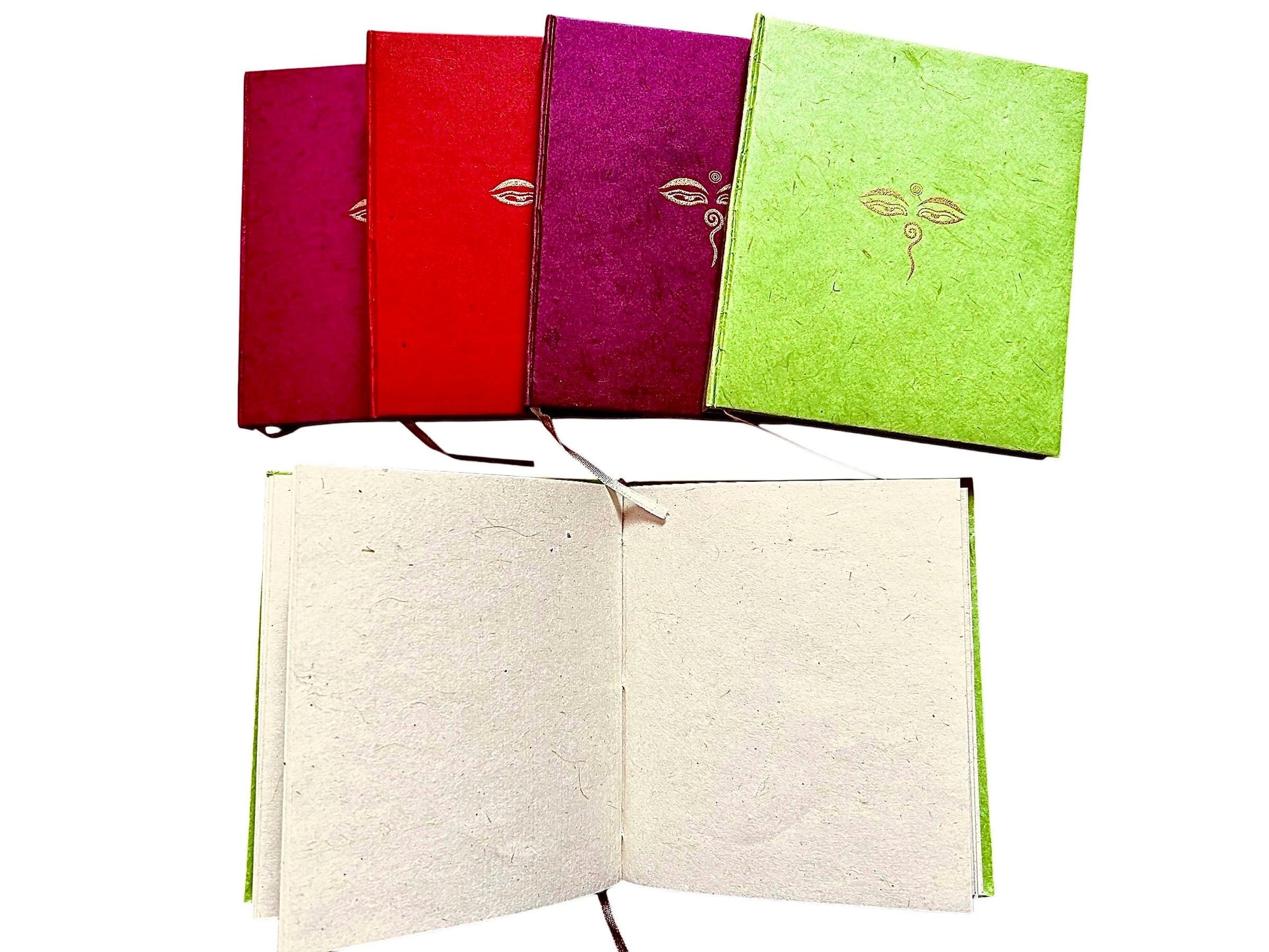 Handgemachtes A6 Notizbuch Buddha Eyes Gold – aus recyceltem Baumwollpapier, Nachhaltiges Tagebuch aus Nepal, Eco Friendly Spiritual Journal