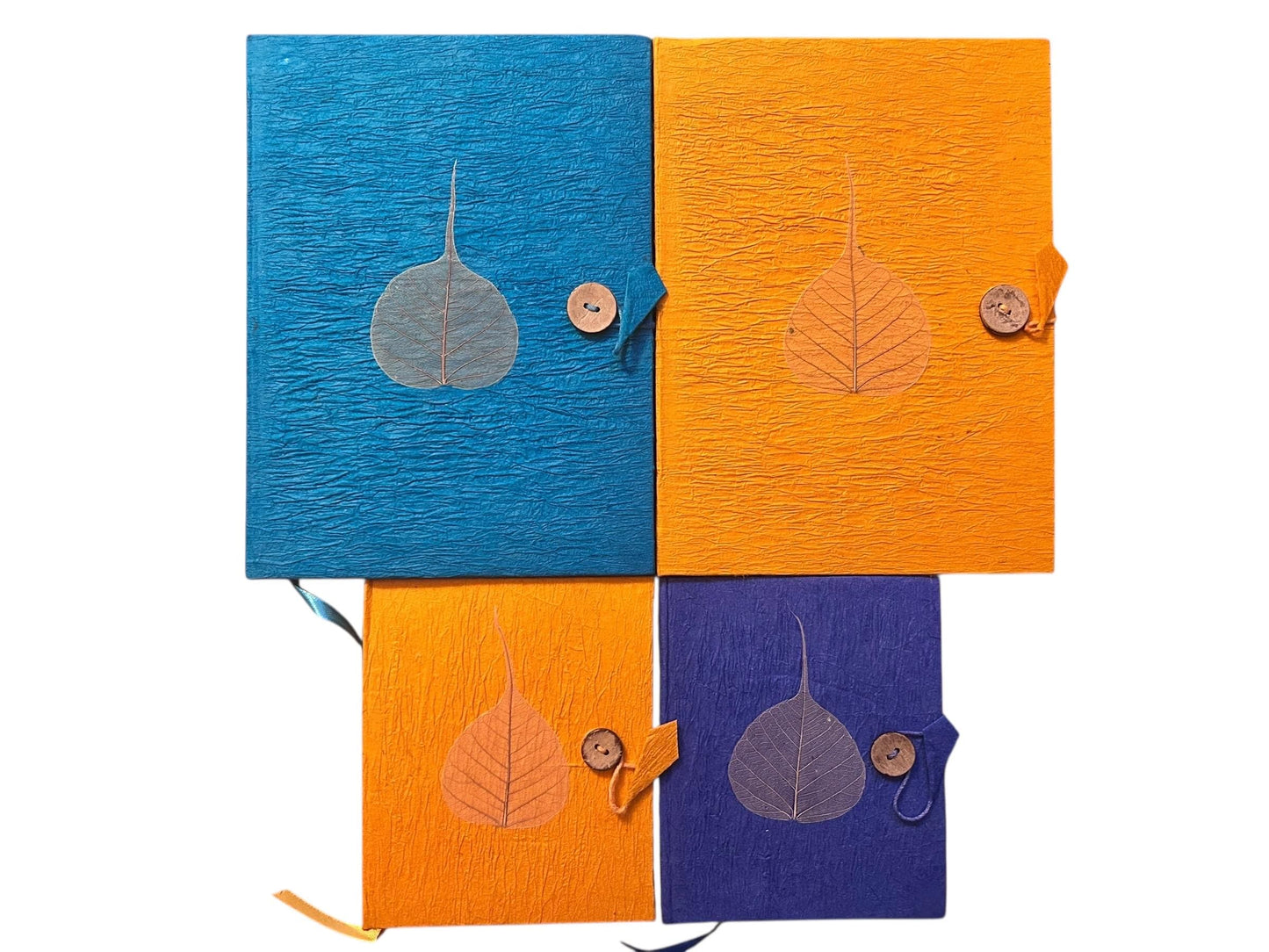 Edles, Handgemachtes Loktapapier Notizbuch mit Blattverzierung aus Nepal | 60 Seiten | Nachhaltiges Tagebuch, Eco Friendly Handmade Journal