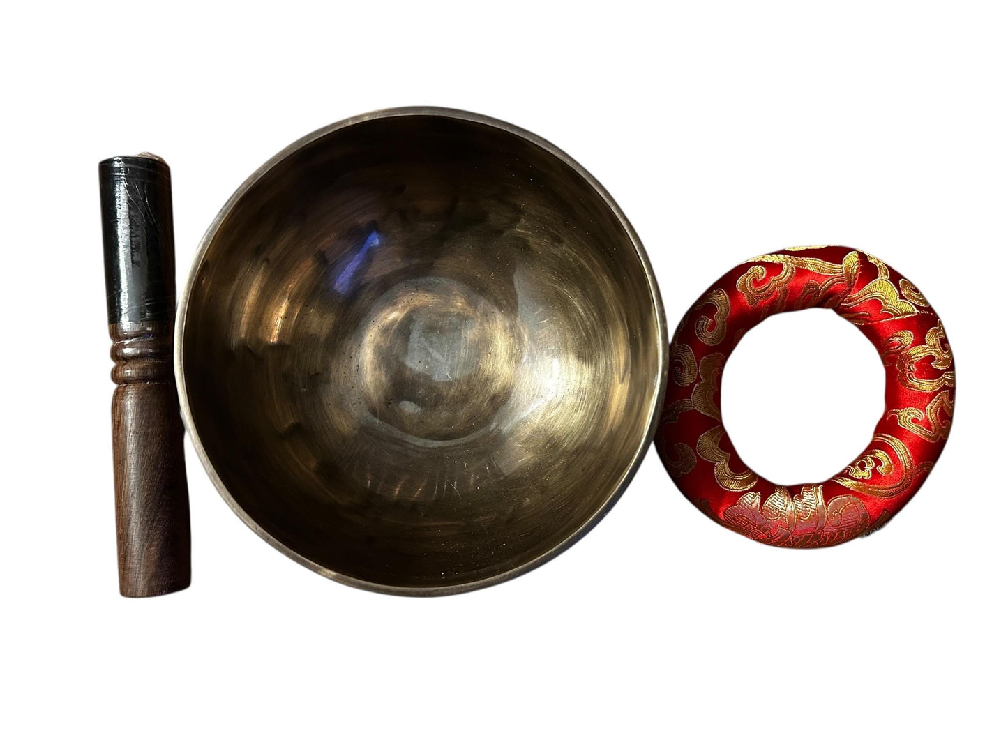 Handgefertigte Full Moon Klangschale aus Nepal „Om Mani Padme Hum“ Gravur | mit Holzklöppel & Kissen | Für Yoga, Meditation + Soundhealing