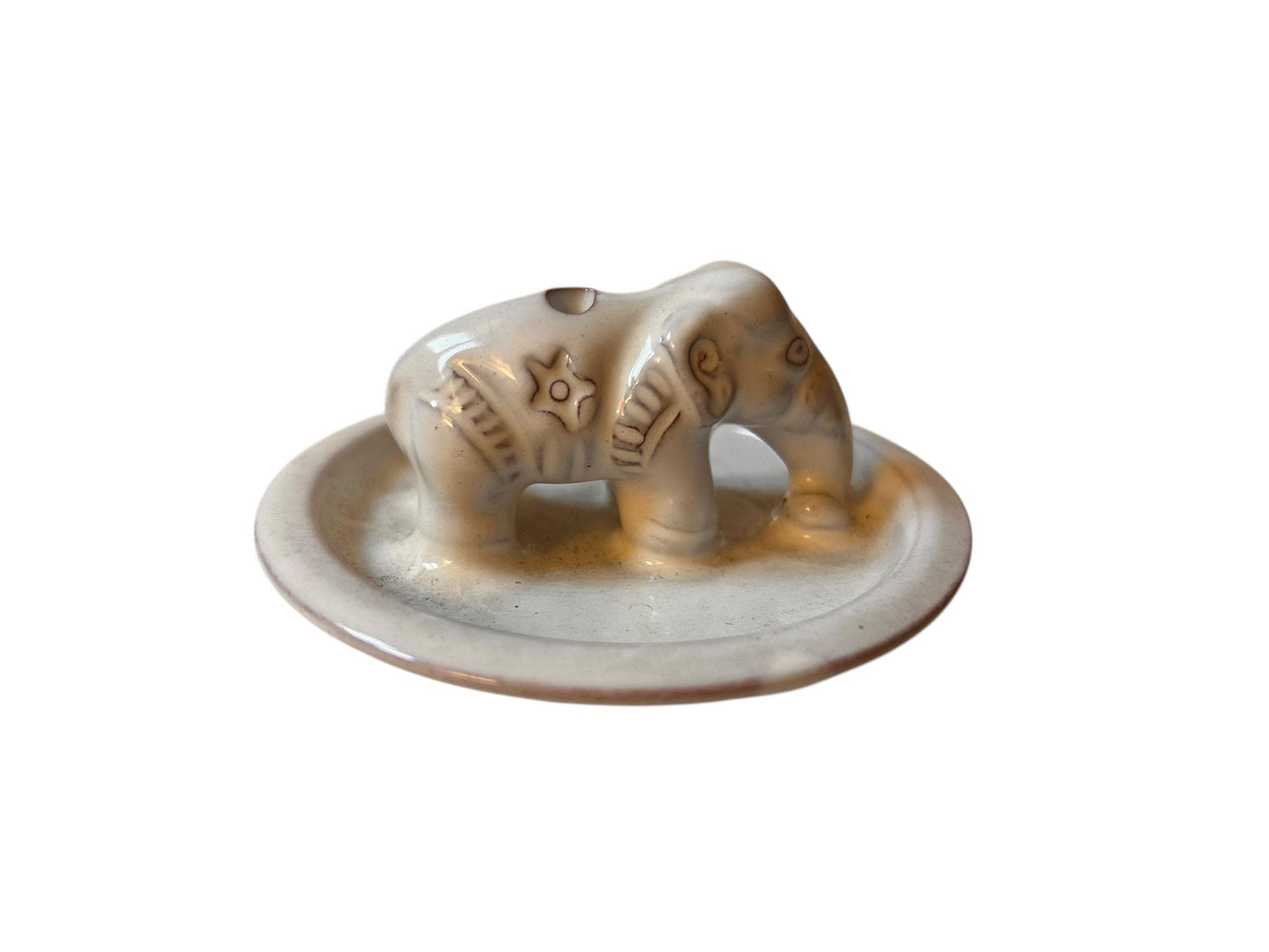 Räucherstäbchenhalter | Keramik Elefant Glasiert | Handgetöpfert | Unikat Nepal | Fairtrade | weiß | Naturprodukt | Steingut Handgemacht
