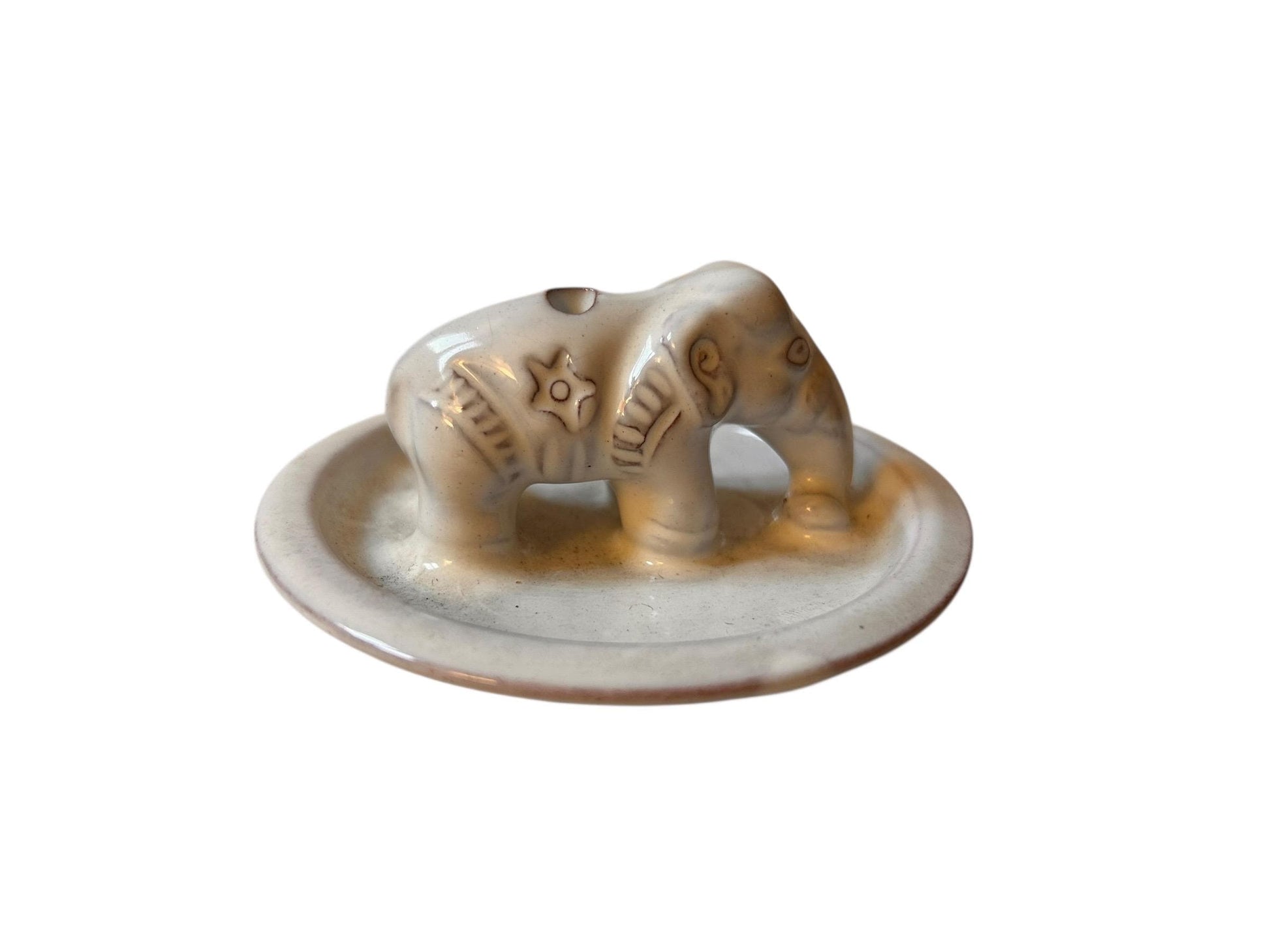 Räucherstäbchenhalter | Keramik Elefant Glasiert | Handgetöpfert | Unikat Nepal | Fairtrade | weiß | Naturprodukt | Steingut Handgemacht