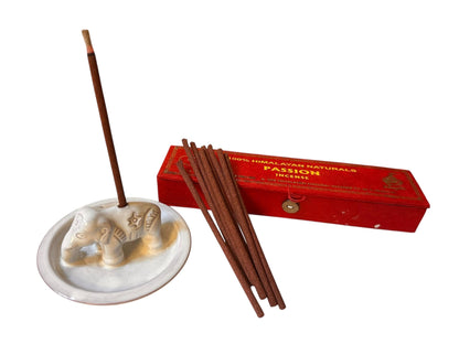 Räucherstäbchenhalter | Keramik Elefant Glasiert | Handgetöpfert | Unikat Nepal | Fairtrade | weiß | Naturprodukt | Steingut Handgemacht