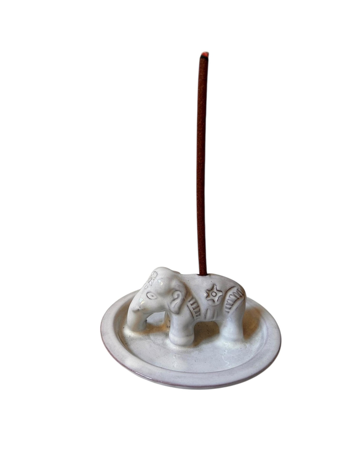 Räucherstäbchenhalter | Keramik Elefant Glasiert | Handgetöpfert | Unikat Nepal | Fairtrade | weiß | Naturprodukt | Steingut Handgemacht