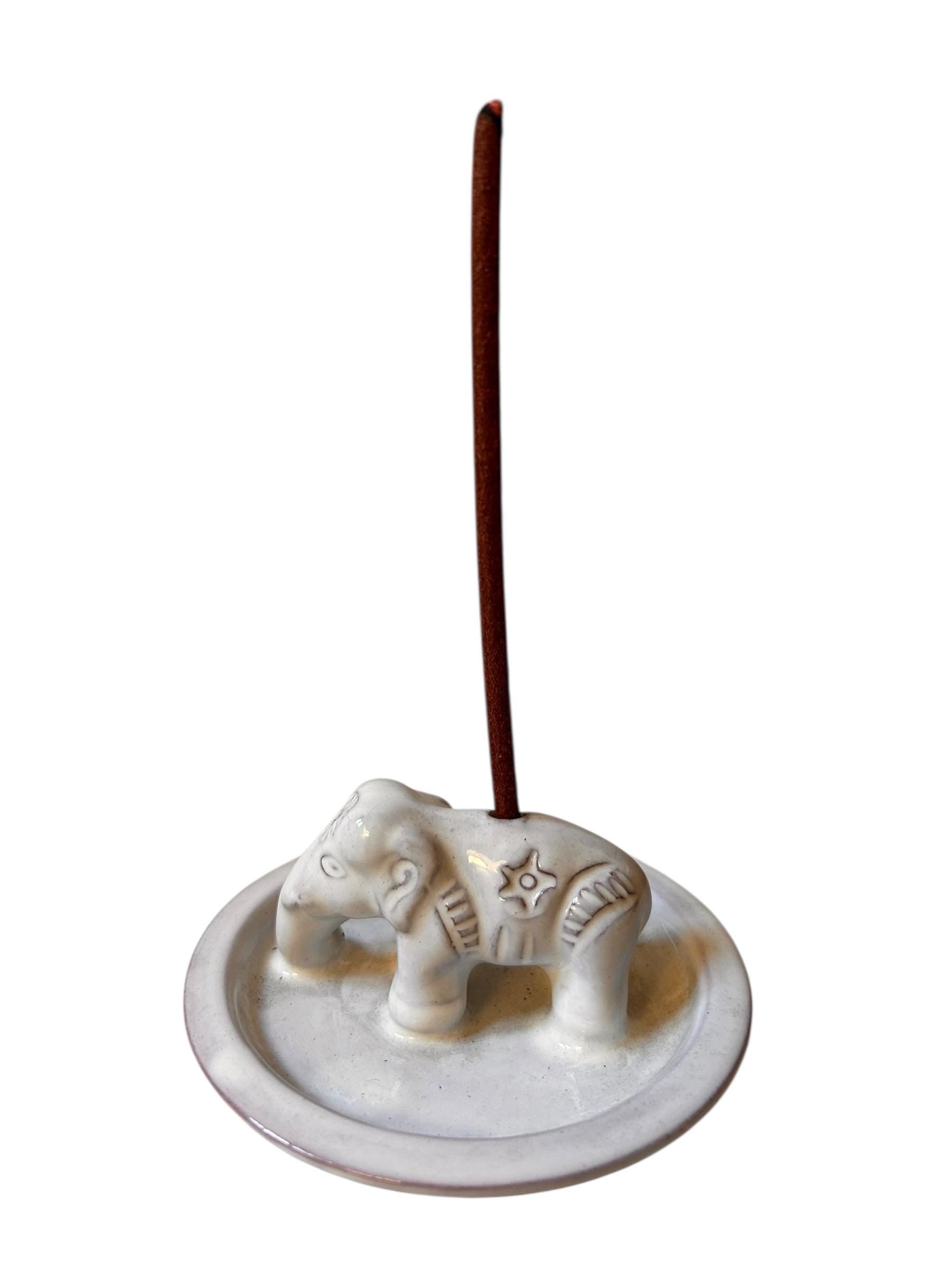 Räucherstäbchenhalter | Keramik Elefant Glasiert | Handgetöpfert | Unikat Nepal | Fairtrade | weiß | Naturprodukt | Steingut Handgemacht