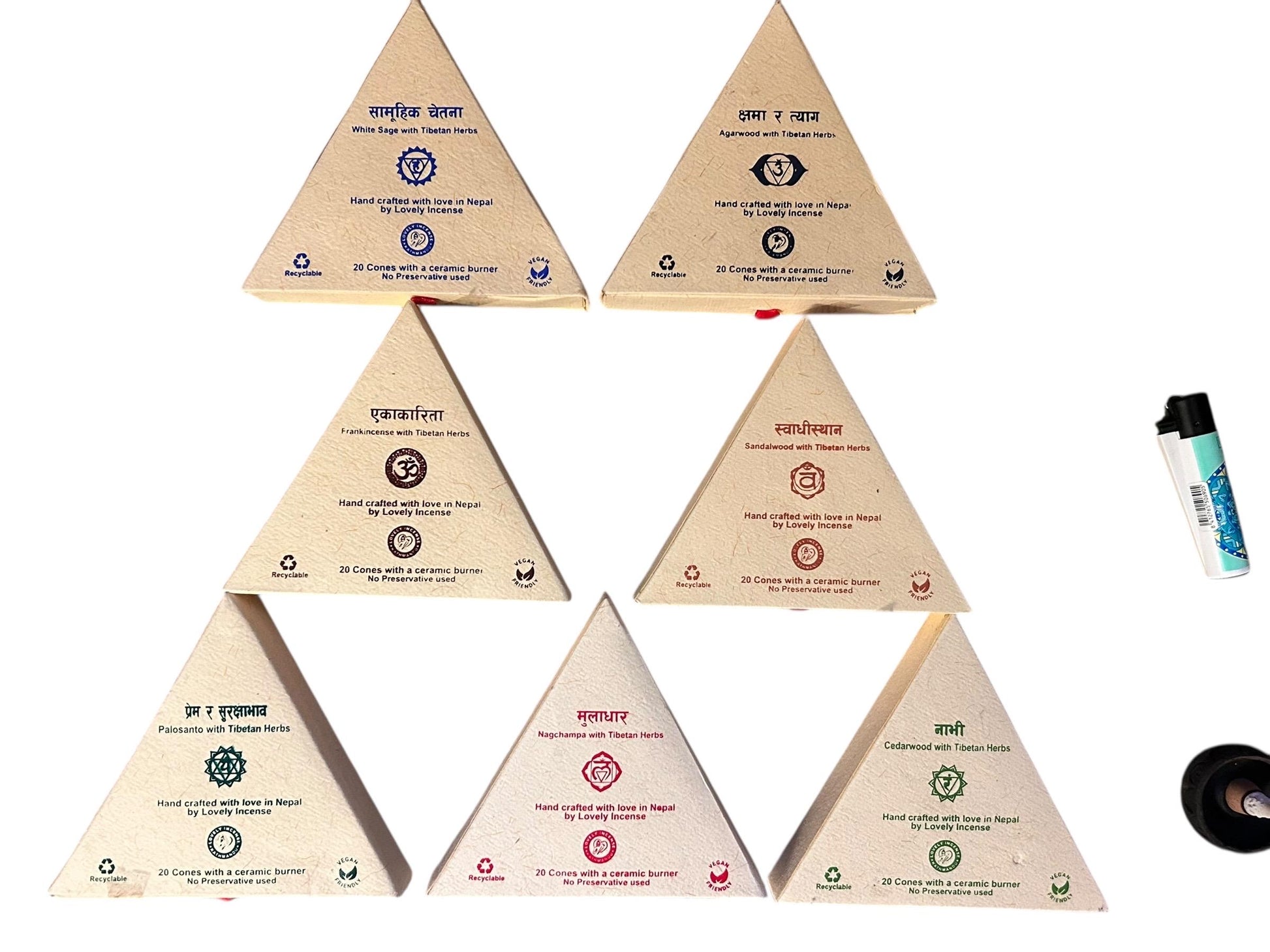 Räucherkegel Set – 7 Chakren inkl. Halter | Handgemacht in Nepal | Natur Räucherwerk für Meditation & Balance | Premium Chakra Cones Gift