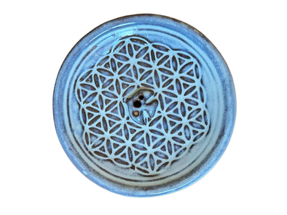 Räucherstäbchenhalter Blume des Lebens | Keramik Glasiert | Handgetöpfert in Nepal | Unikat | Naturprodukt | spirituelle Deko | Handgemacht