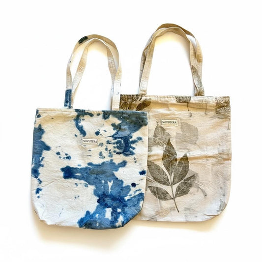 Naturgefärbter Baumwollbeutel | Pflanzenprint & Indigo Dye | Fair gefertigt in Nepal | Nachhaltige Eco Tote Bag | Fair Trade Tasche