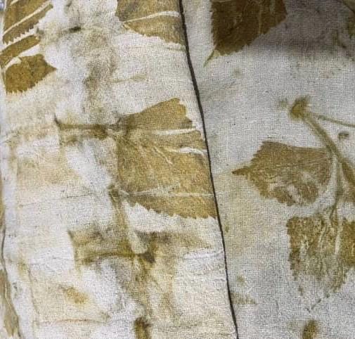 Bambus-Baumwollstoff Meterware – pflanzlich gefärbtes Blattmuster | Naturstoff aus Nepal | nachhaltiger Stoff | 90 cm breit | handgefertigt