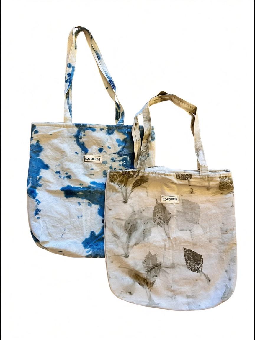 Naturgefärbter Baumwollbeutel | Pflanzenprint & Indigo Dye | Fair gefertigt in Nepal | Nachhaltige Eco Tote Bag | Fair Trade Tasche