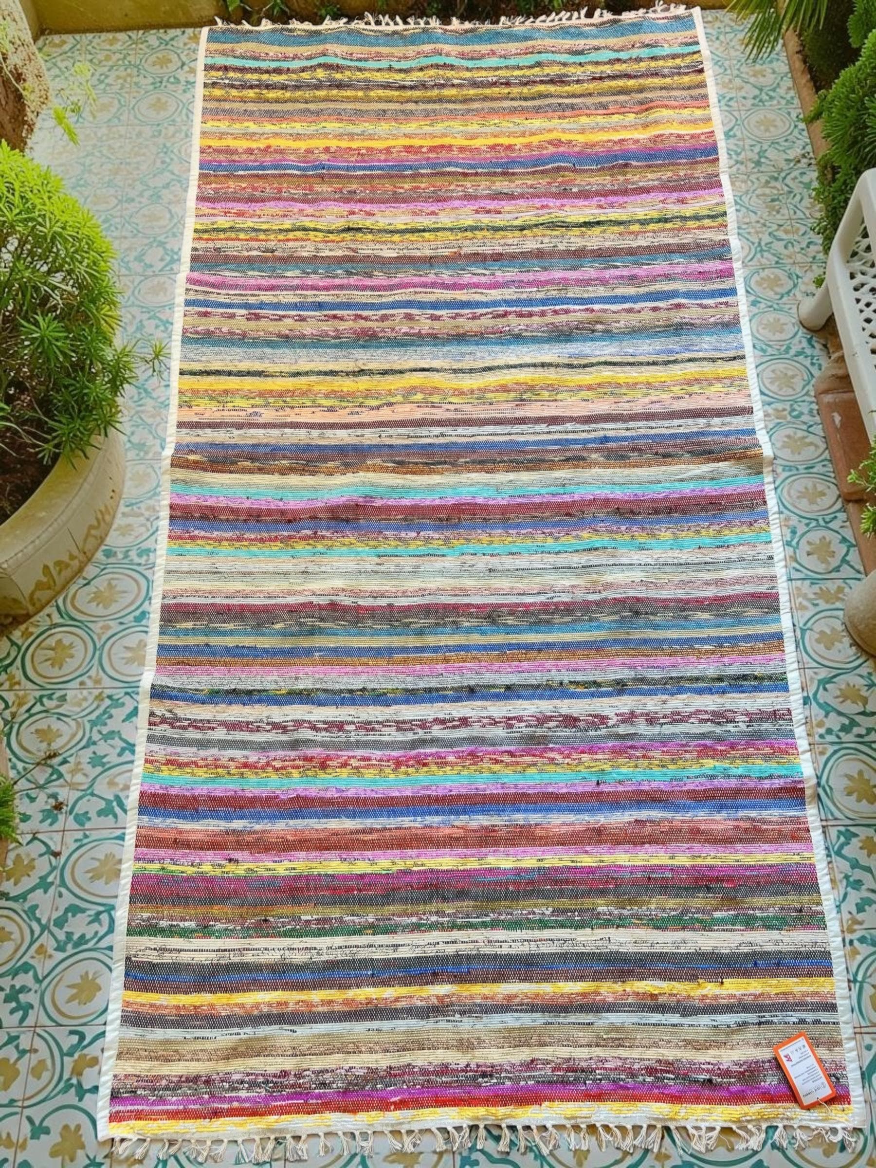 Handgewebter Sari-Teppich aus Nepal | verschiedene Größen | Läufer + Rundteppich Bunt | Fair Trade Sari Rug | Handgemachtes Unikat