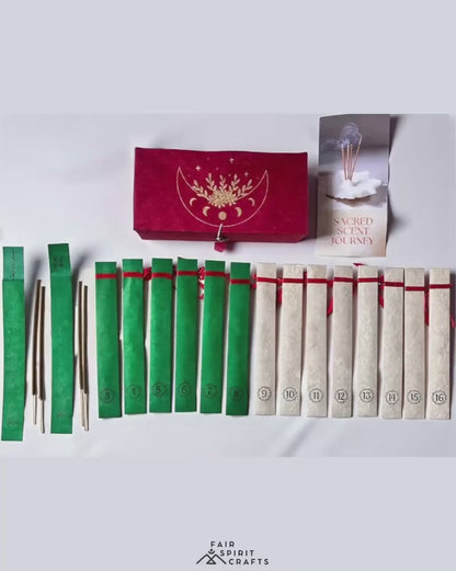 Sacred Scent Journey Räucherstäbchen Probierbox – 16 Duftsorten Set | 100 % natürlich + handgemacht | achtsames Meditation & Ritual Geschenk